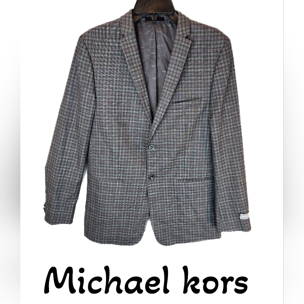 Michael Kors Mens Blazer Sz 20R   Plaid Grays-Light Pink Sporty Office Business